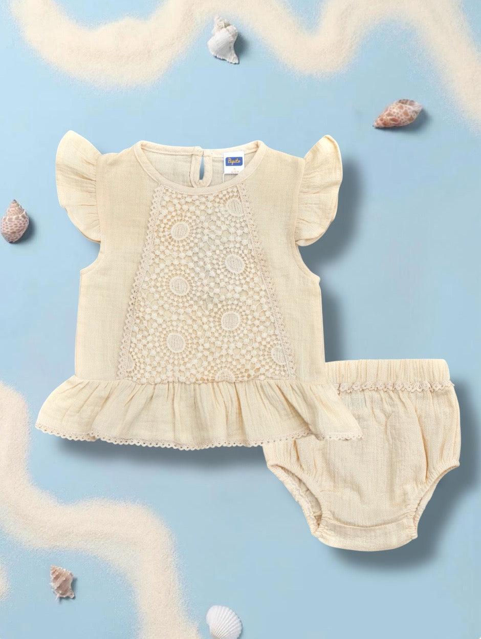 Pepito Baby Girls' Cotton Lace Top & Bloomers | Elegant Summer Outfit | Soft & Breathable