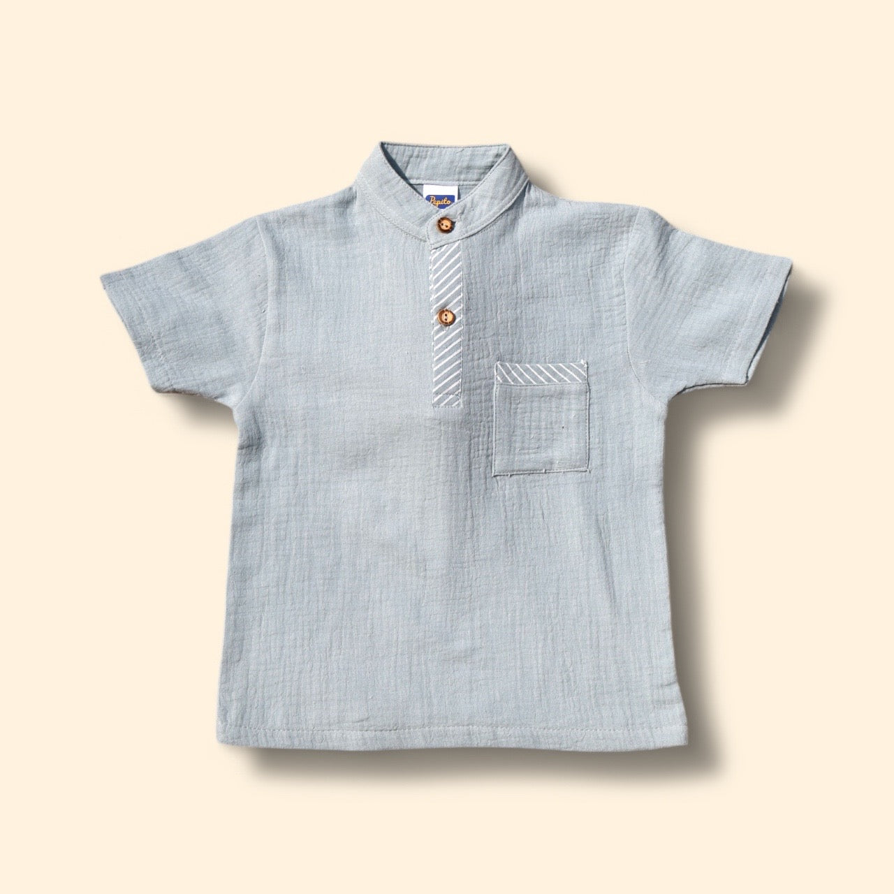 Boys 100% Cotton Set – Pastel Blue Shirt & Beige Pants
