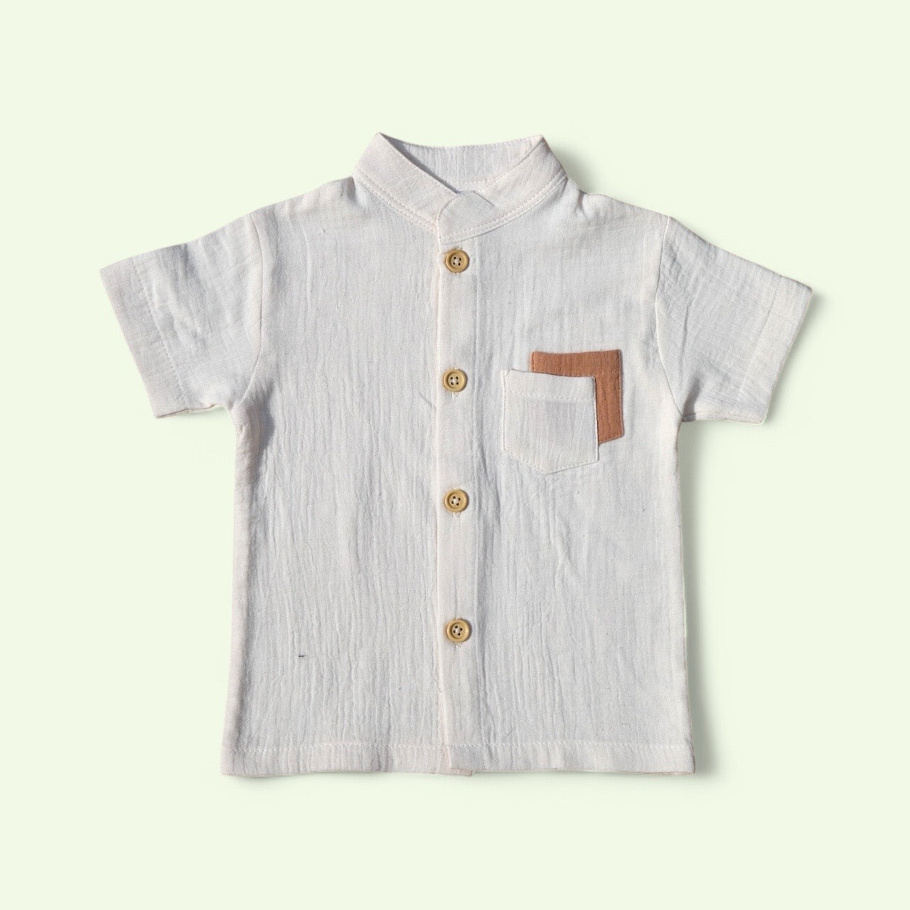 Pepito Classic Mandarin Collar Shirt Set – Cream & Tan