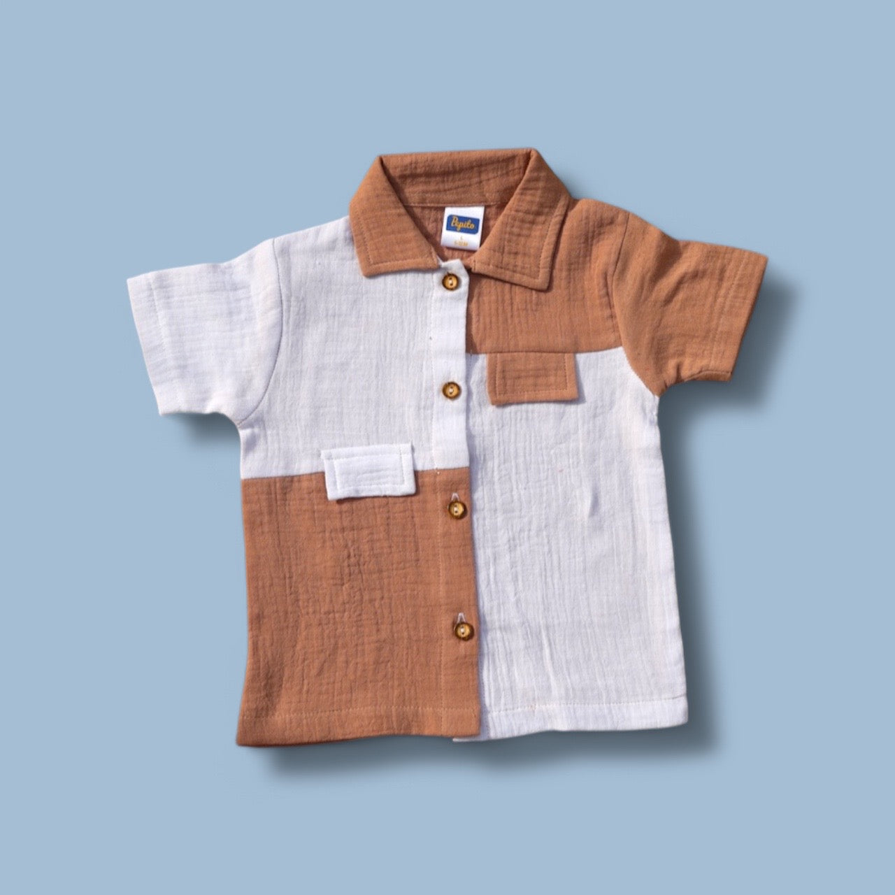 Pepito Colorblock 100% Cotton Shirt Set – Terracotta & White
