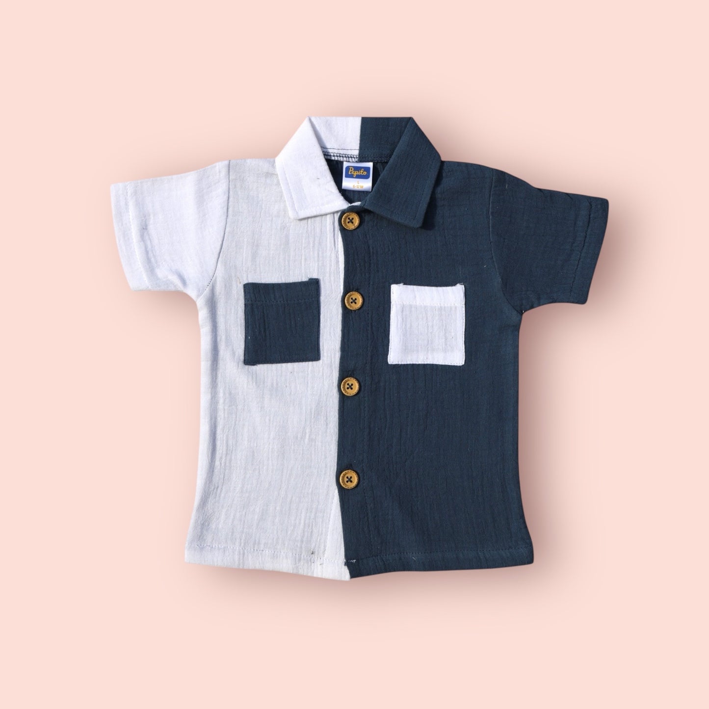 Pepito Dual-Tone Half & Half Shirt Set – Navy & White