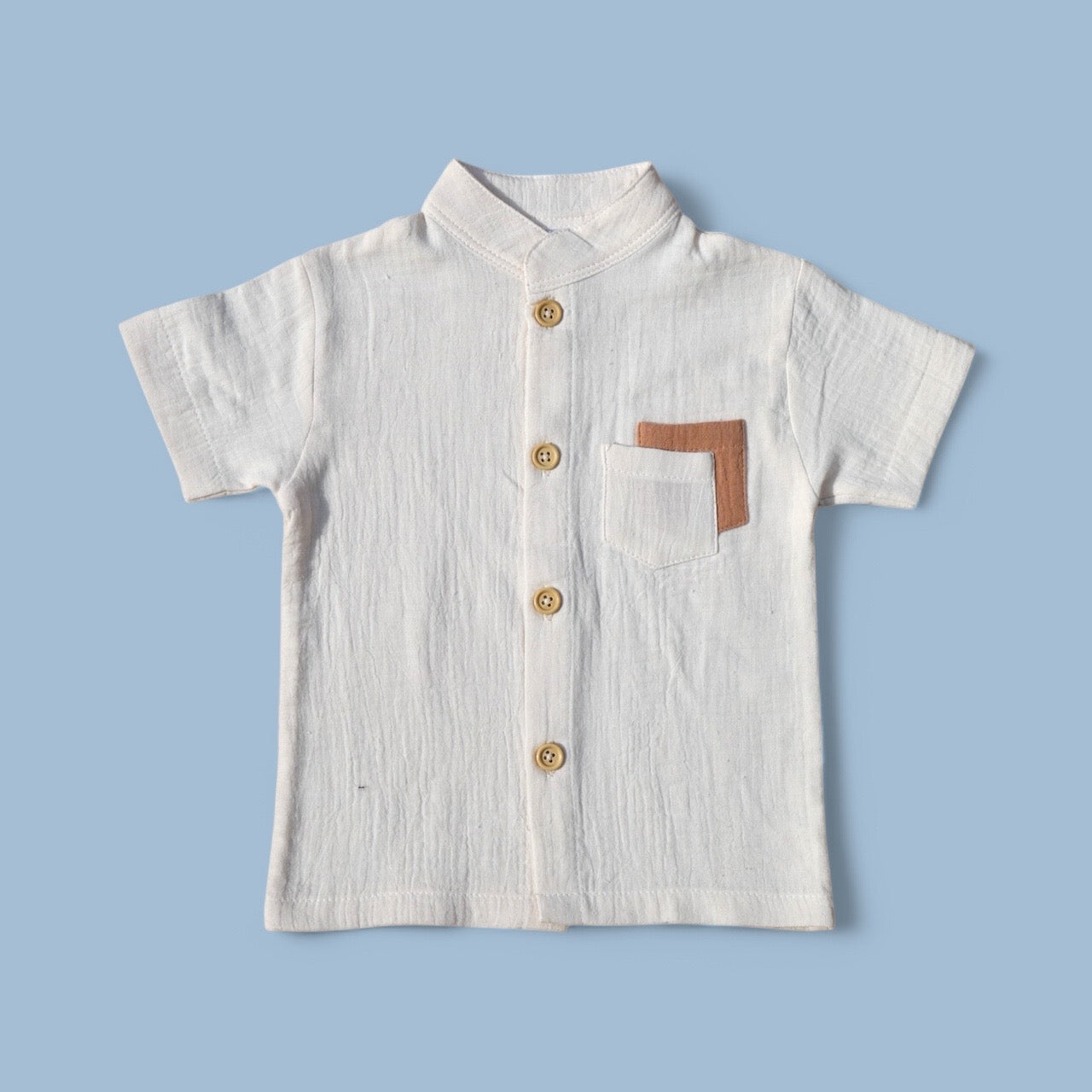 Pepito Classic Mandarin Collar Shirt Set – Cream & Tan