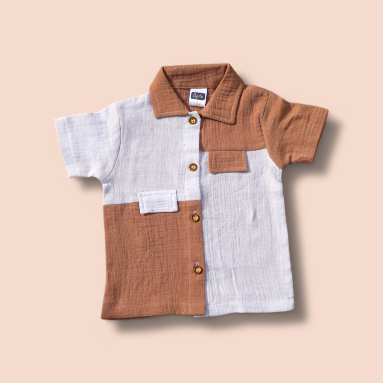 Pepito Colorblock 100% Cotton Shirt Set – Terracotta & White