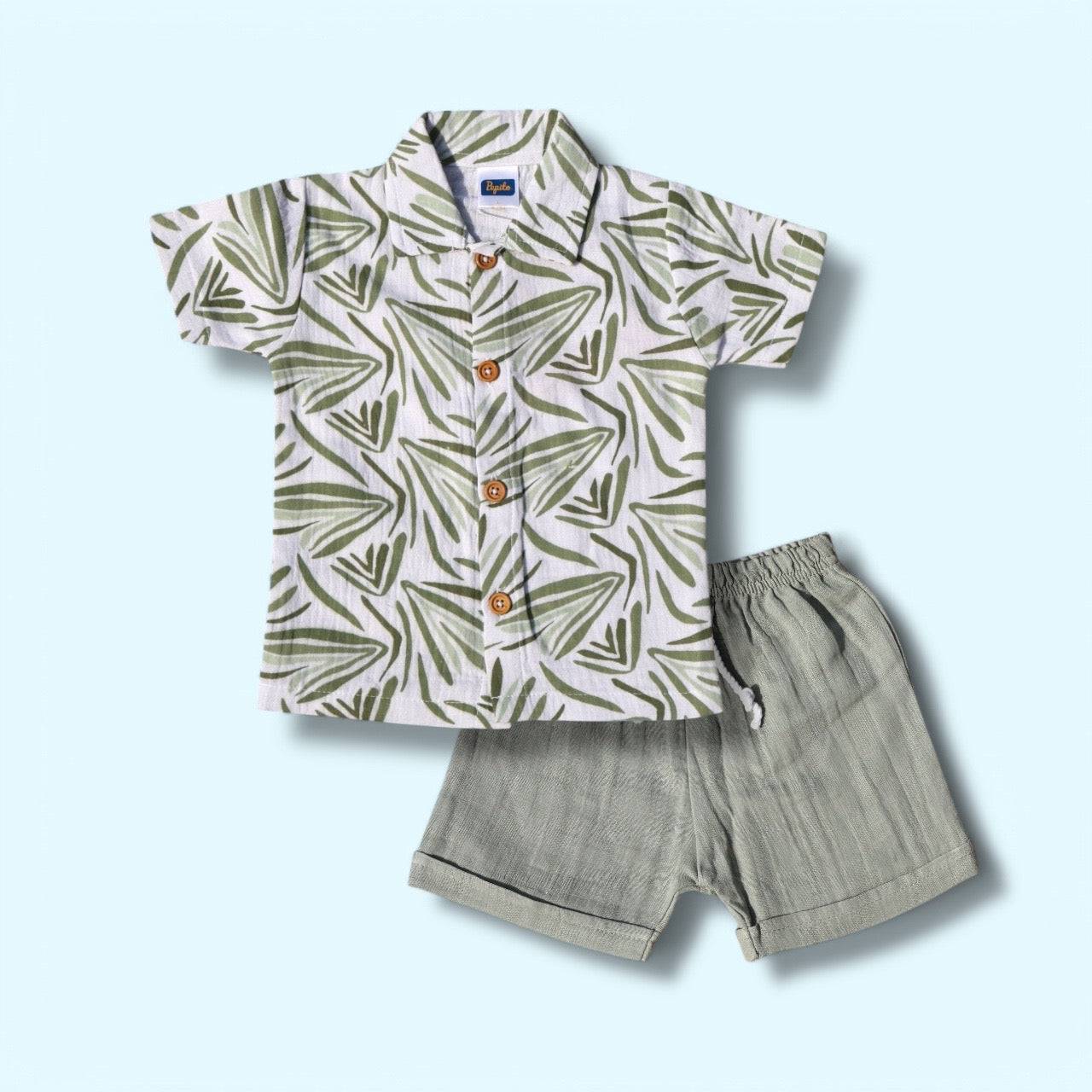 Boys Tropical Print Shirt & Green Shorts Set – Summer Outfit