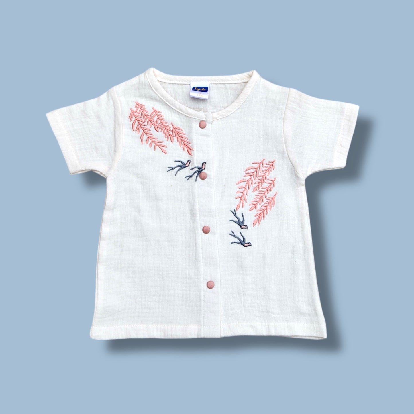 Pepito Girls’ Summer Cotton Set – Embroidered White Top with Pink Shorts
