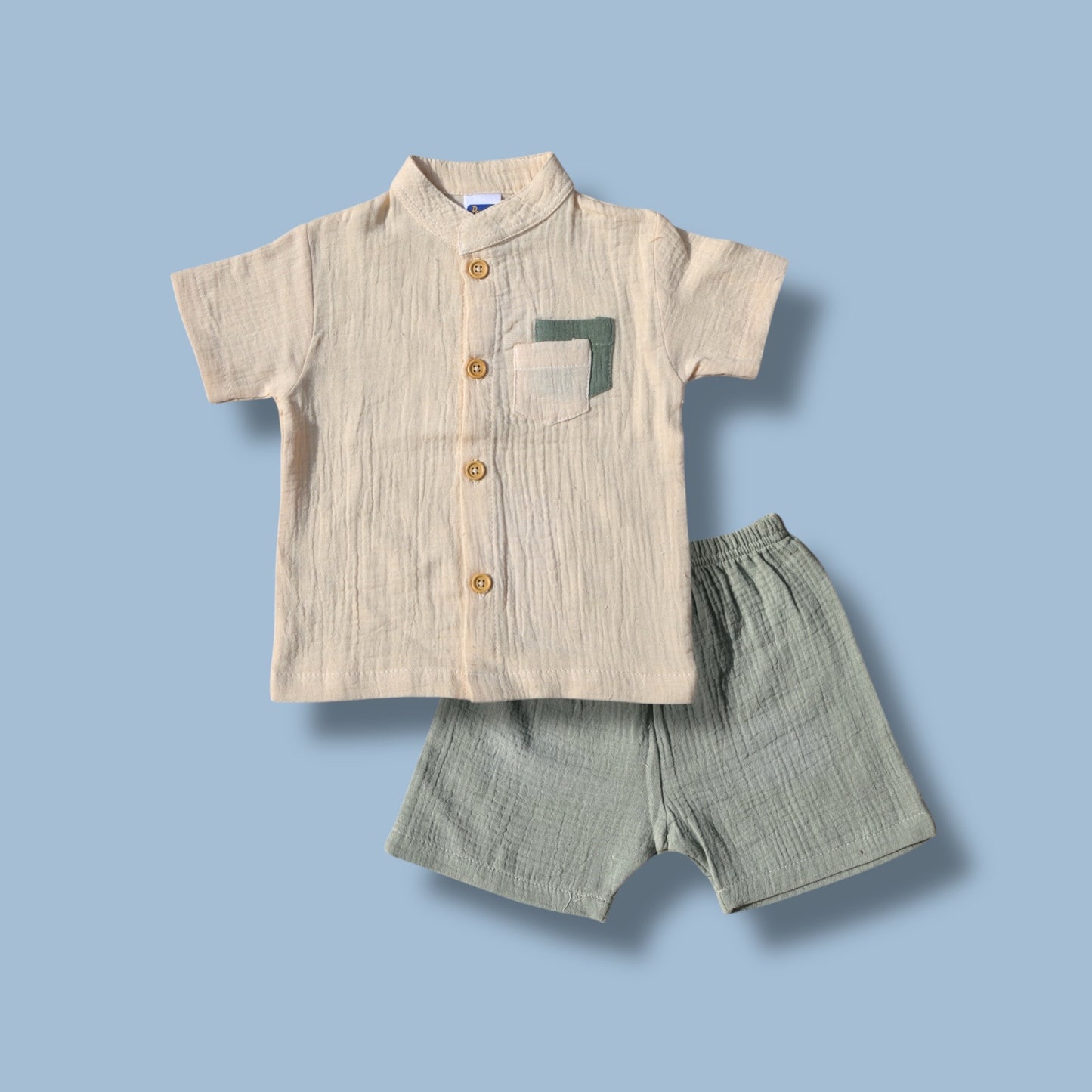 Pepito Minimalist Mandarin Shirt Set – Sand & Sage