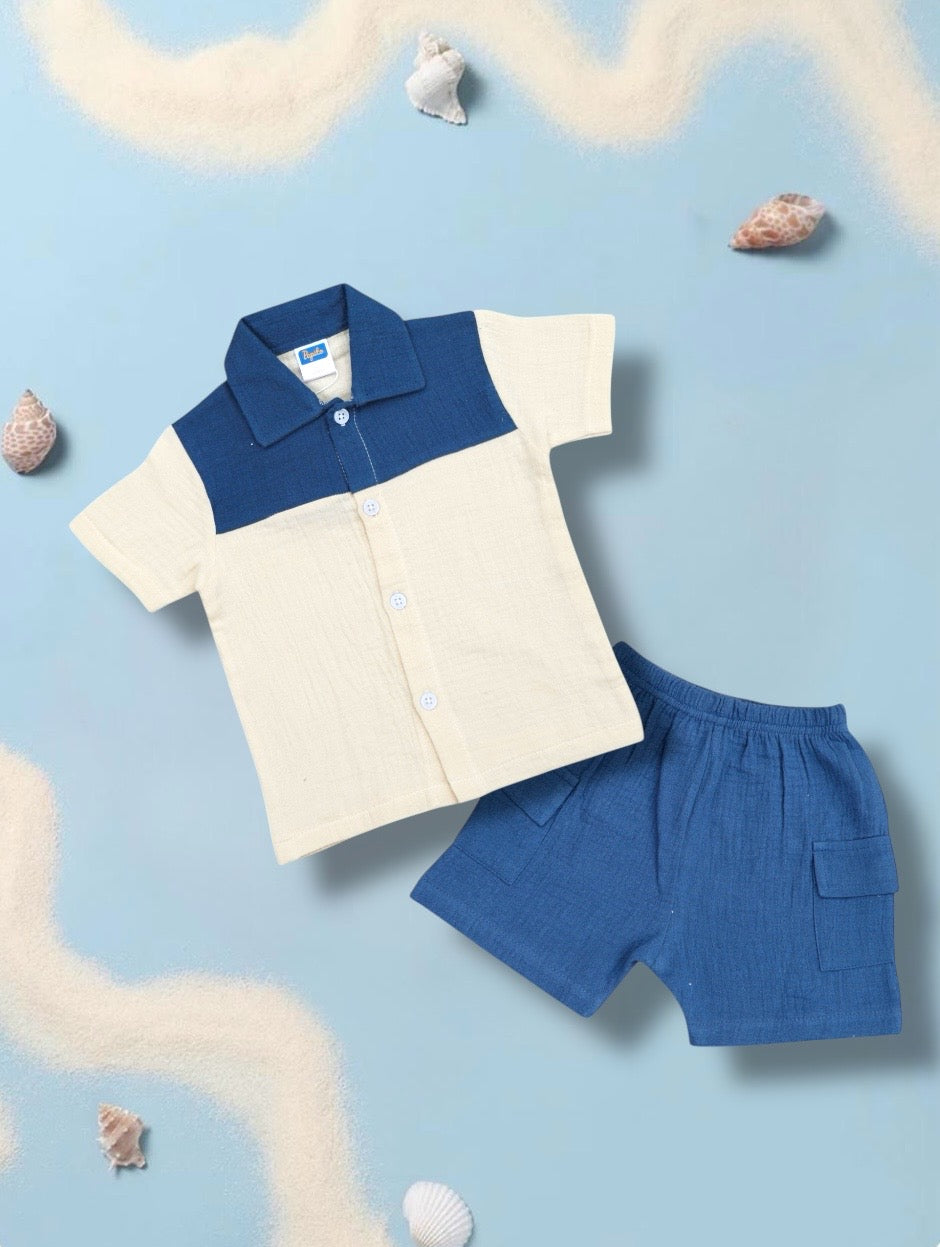 Pepito's Classic Blue & Cream Linen Co-Ord Set