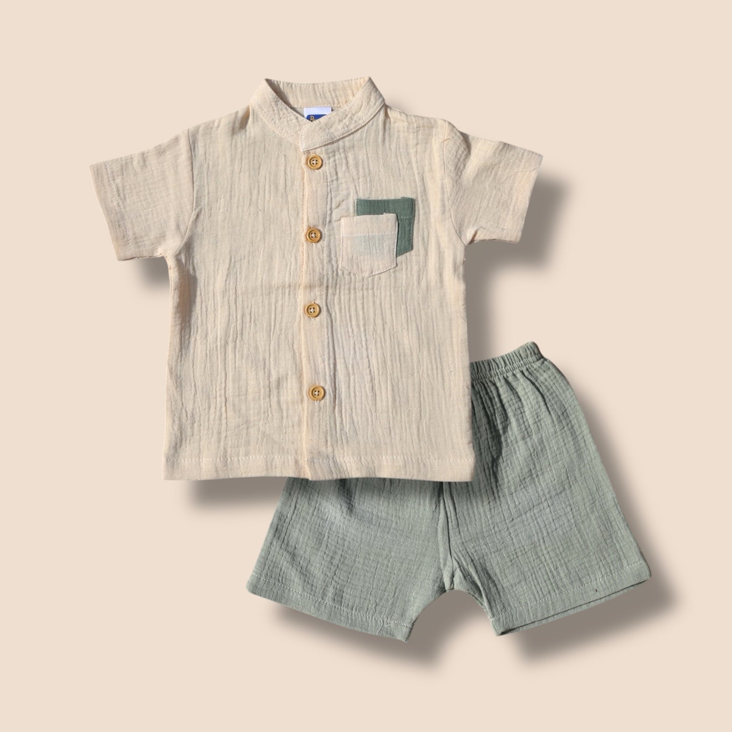 Pepito Minimalist Mandarin Shirt Set – Sand & Sage