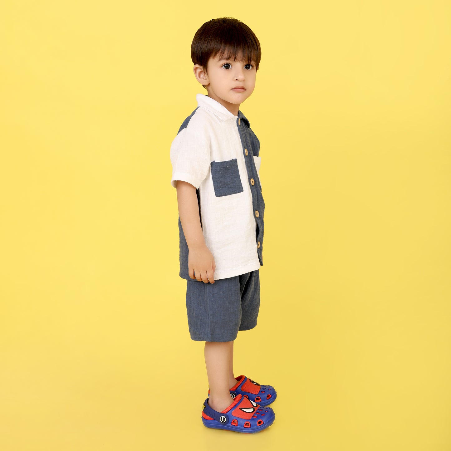 Pepito Dual-Tone Half & Half Shirt Set – Navy & White