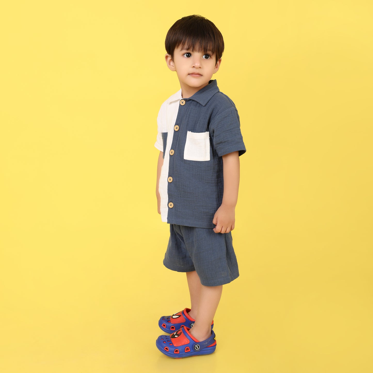 Pepito Dual-Tone Half & Half Shirt Set – Navy & White