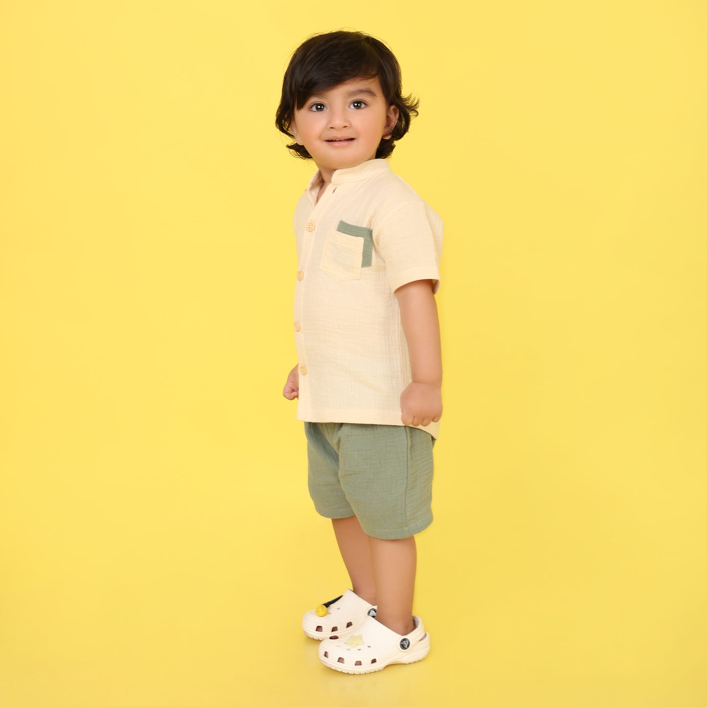 Pepito Minimalist Mandarin Shirt Set – Sand & Sage