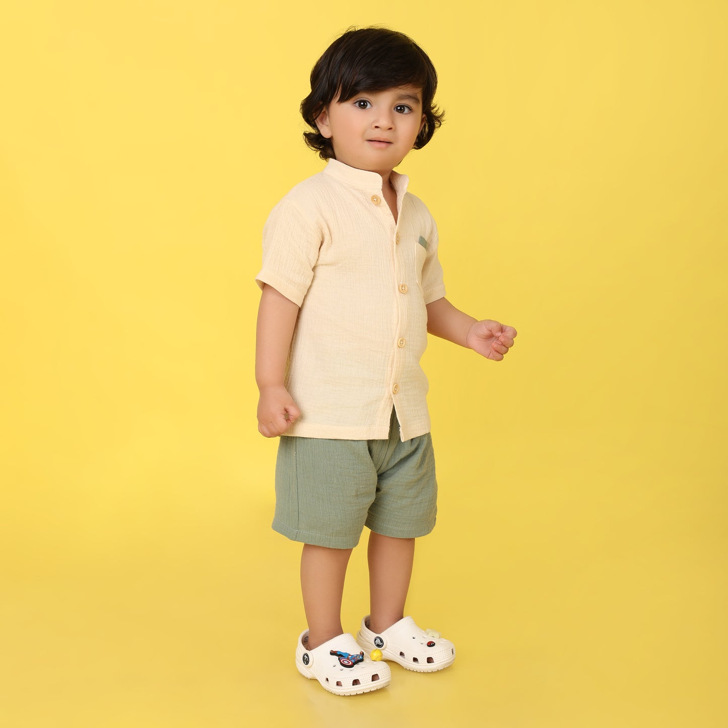 Pepito Minimalist Mandarin Shirt Set – Sand & Sage