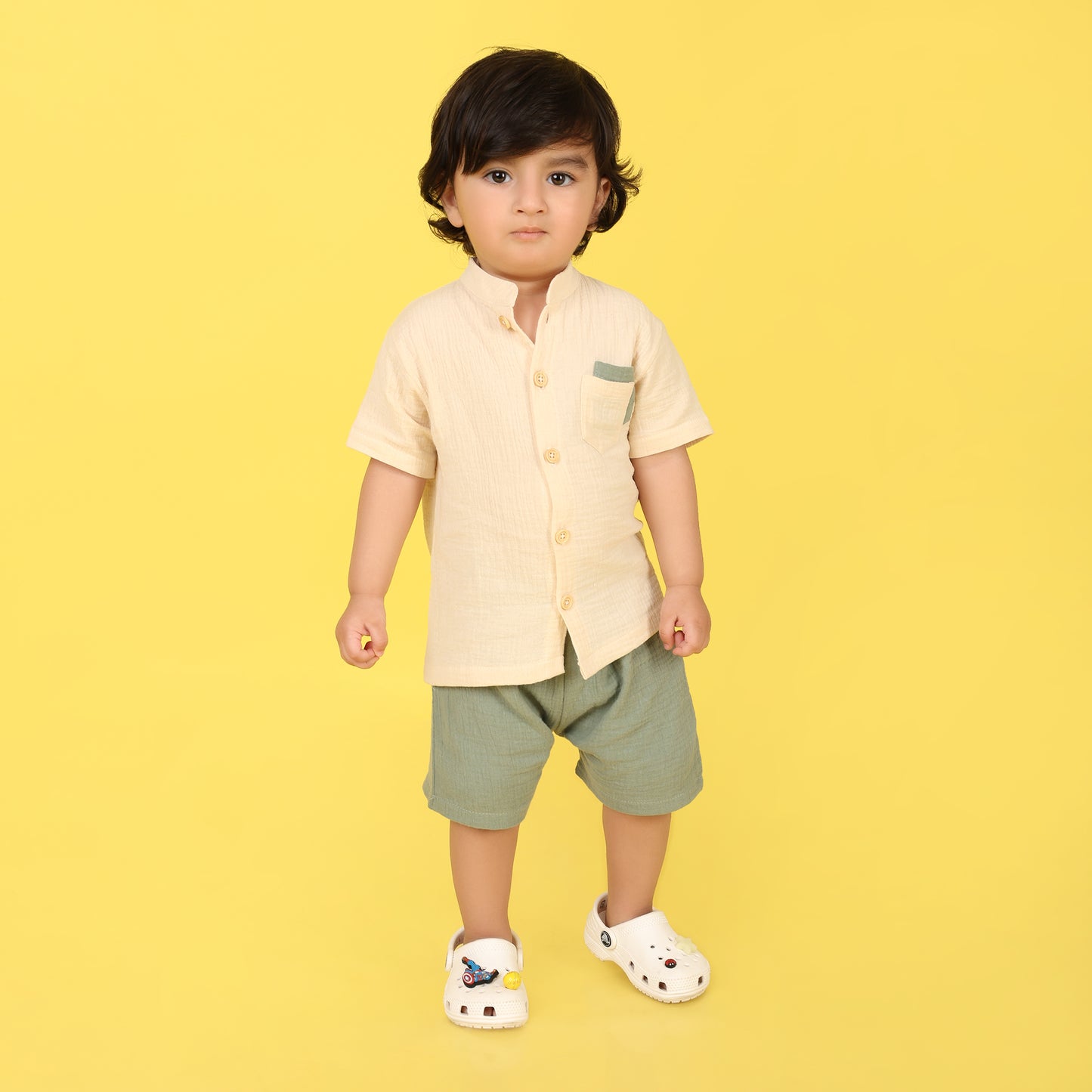 Pepito Minimalist Mandarin Shirt Set – Sand & Sage