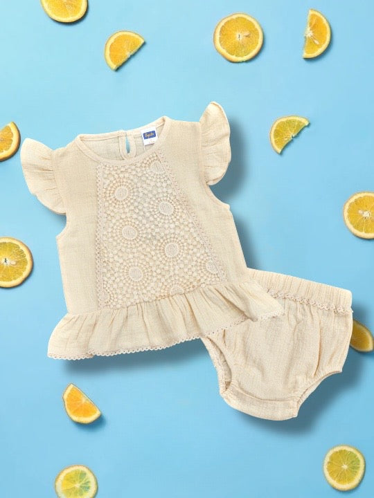 Pepito Baby Girls' Cotton Lace Top & Bloomers | Elegant Summer Outfit | Soft & Breathable