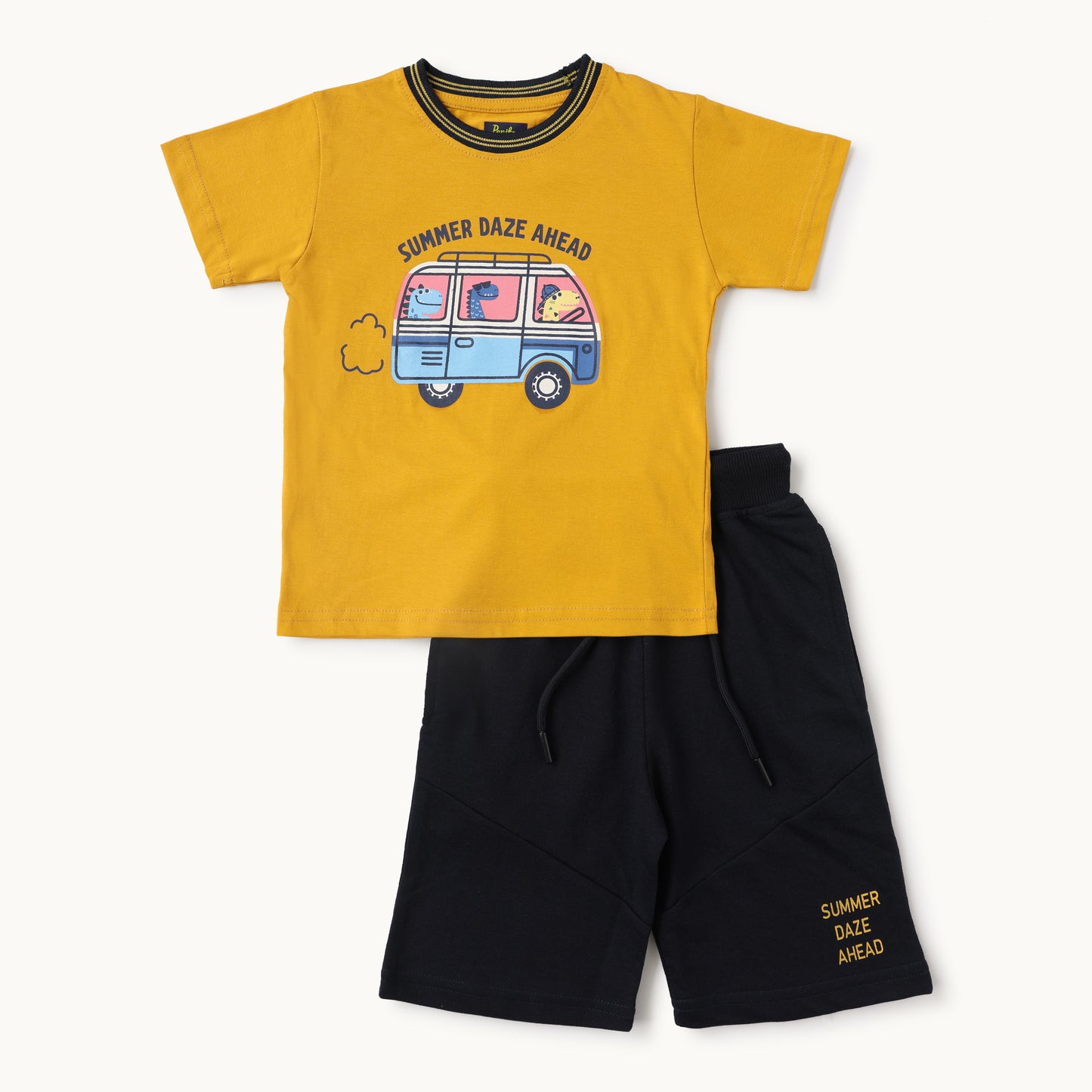 Summer Daze Kids T-Shirt & Shorts Set - Mustard & Black