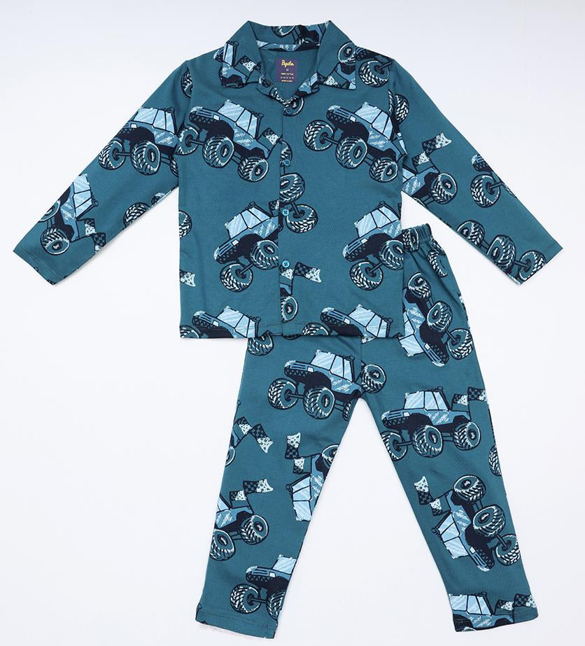 Pepito Boys' Monster Truck Print Night Suit – Full Sleeves & Pajama Set