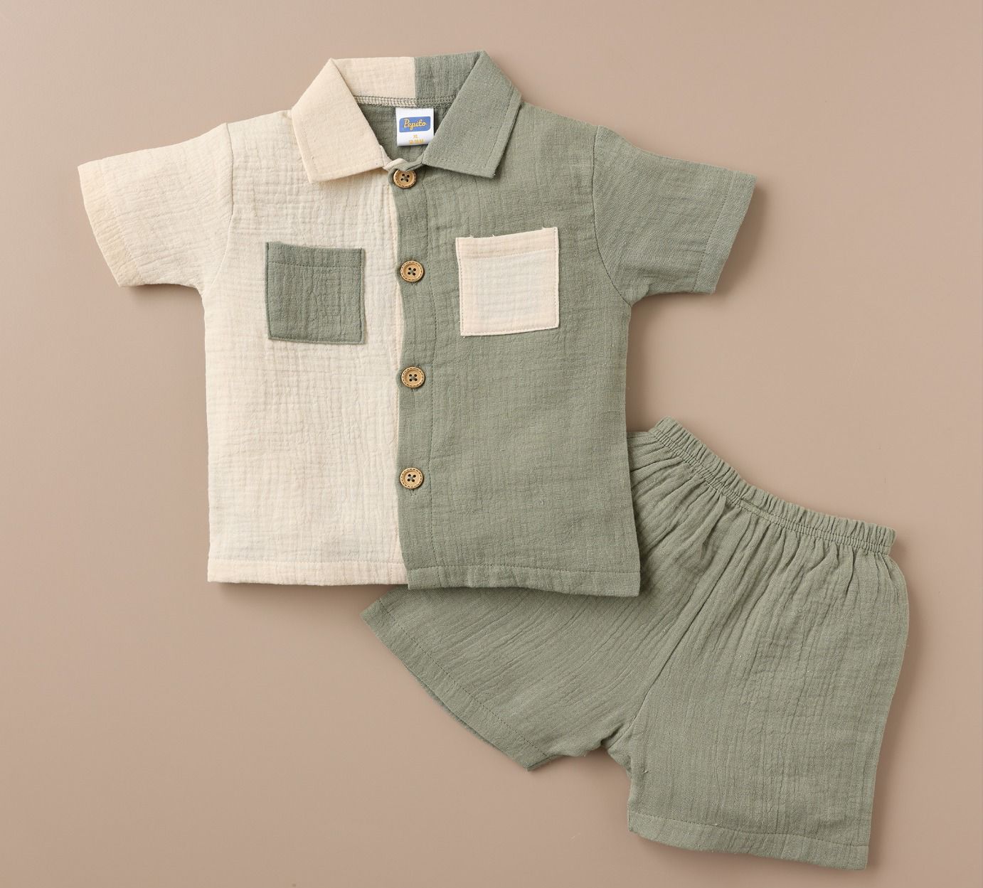 Pepito 100% Cotton Double Gauge Boys Shorts Set – Dual-Tone Shirt & Shorts (6-36 Months)