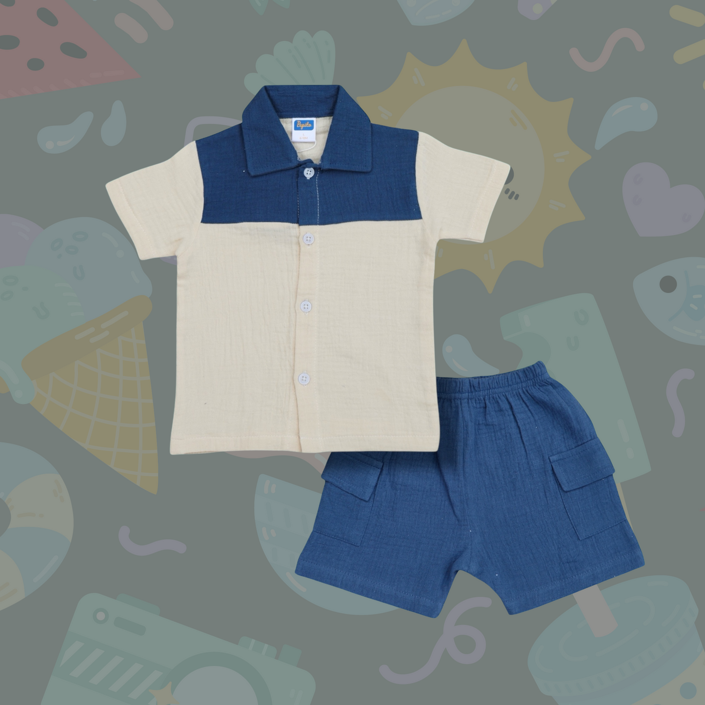 Pepito's Classic Blue & Cream Linen Co-Ord Set
