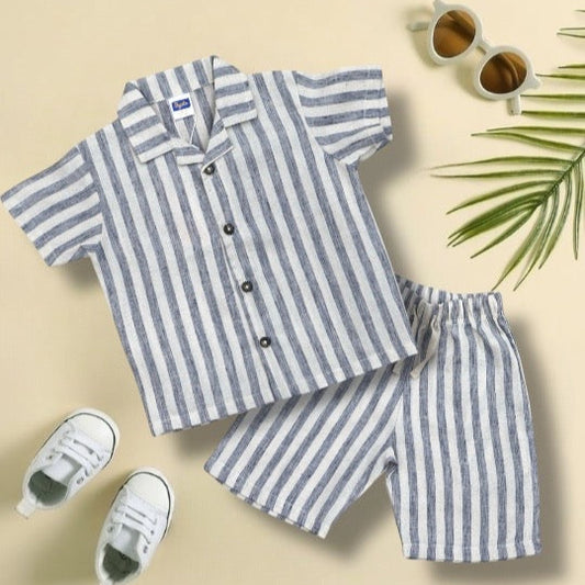 Pepito's Coastal Breeze Striped Linen Shirt & Short Set