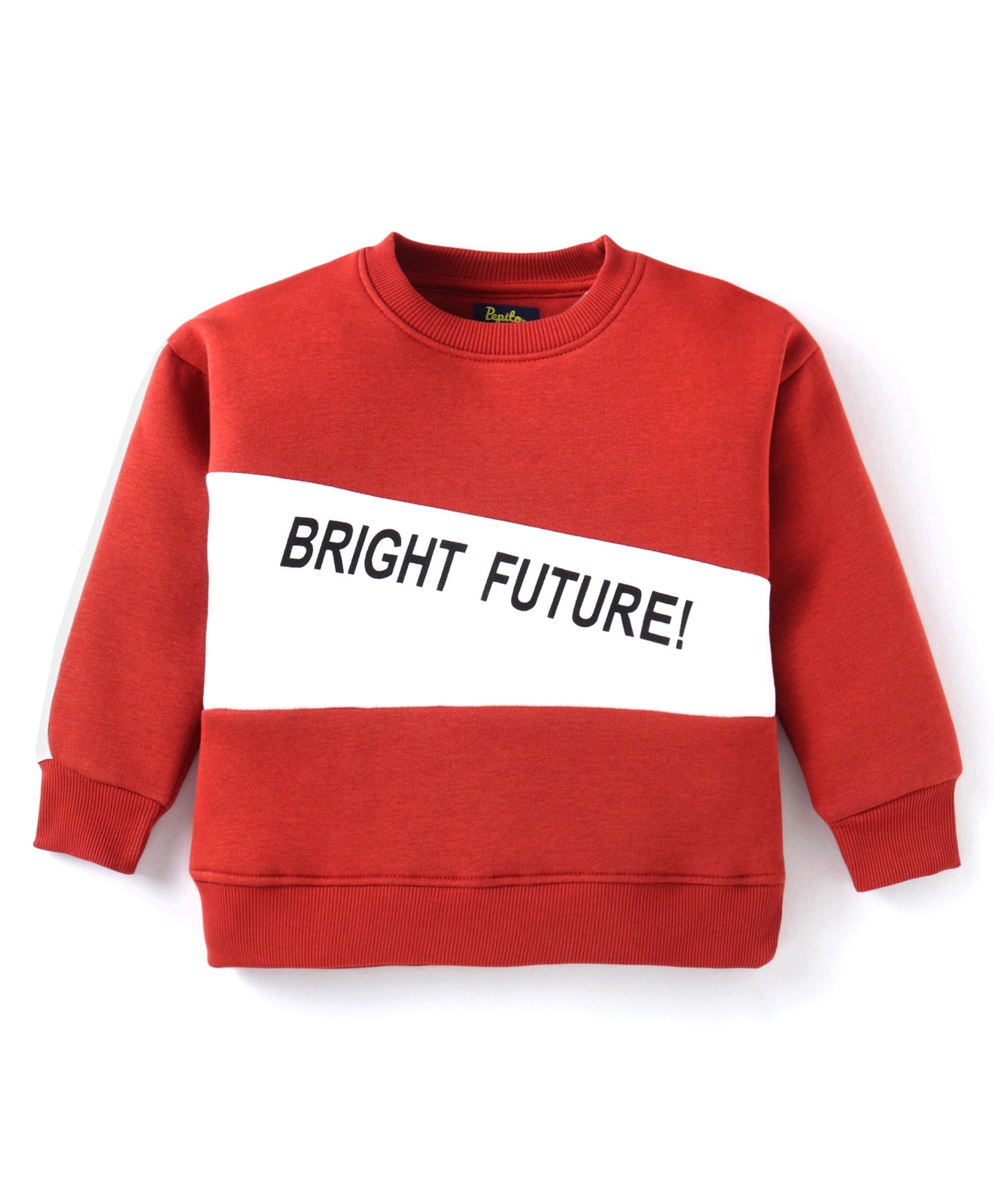 Pepito Fleece Knit Full Sleeves Cut & Sew Design Winter Wear Set With Text Print - Red