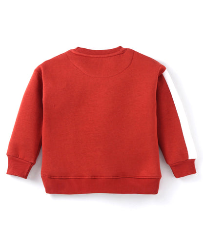 Pepito Fleece Knit Full Sleeves Cut & Sew Design Winter Wear Set With Text Print - Red