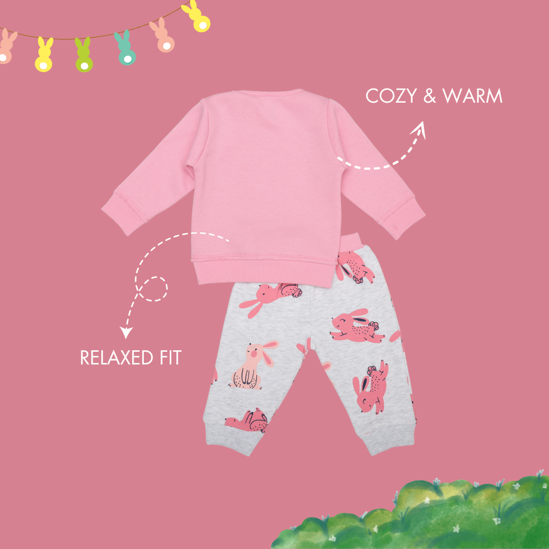 GIRLS HAPPY BUNNY FLEECE TRACKSUIT