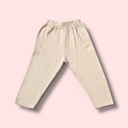 Boys 100% Cotton Set – Pastel Blue Shirt & Beige Pants