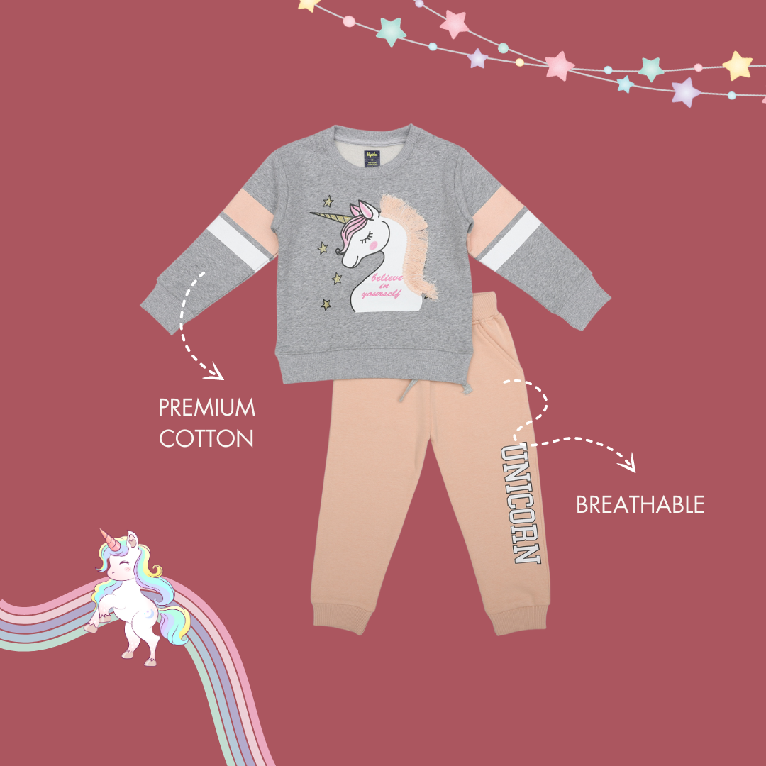 GIRLS UNICORN ARTWORK FLEECE TRACKSUIT