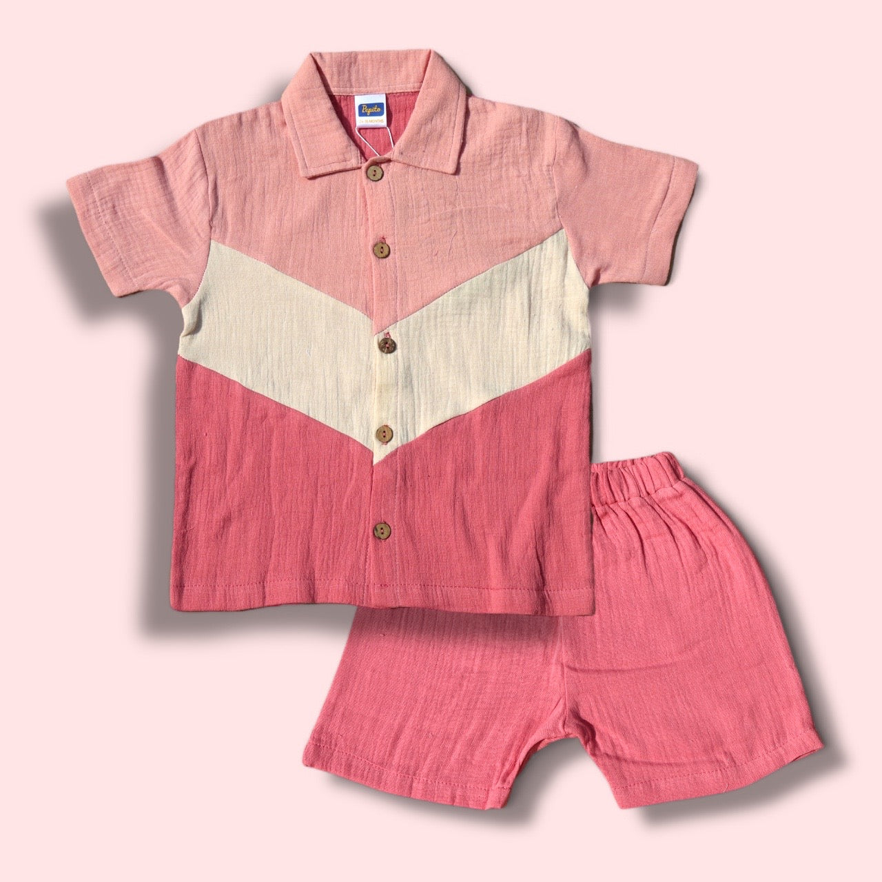 Stylish Ombre Pink Shirt & Shorts Set for Boys – Breathable 100% Organic Cotton