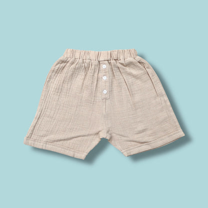 Pepito Boys’ Striped Cotton Shirt & Shorts Set – Beige & White Summer Outfit