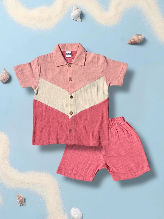 Stylish Ombre Pink Shirt & Shorts Set for Boys – Breathable 100% Organic Cotton
