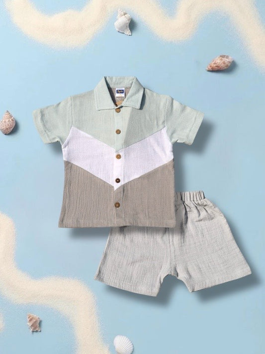 Mint & Beige Boys 100% Organic Cotton Co-ord Set – Stylish Summer Outfit