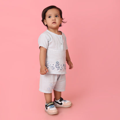 Pepito 100% Cotton Double Gauge Girls Shorts Set – Embroidered Floral Top & Shorts
