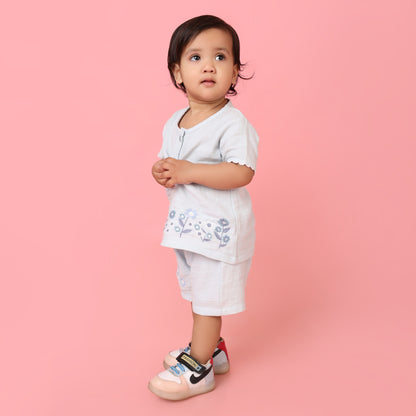Pepito 100% Cotton Double Gauge Girls Shorts Set – Embroidered Floral Top & Shorts
