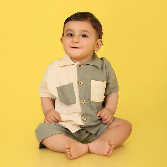 Pepito 100% Cotton Double Gauge Boys Shorts Set – Dual-Tone Shirt & Shorts (6-36 Months)