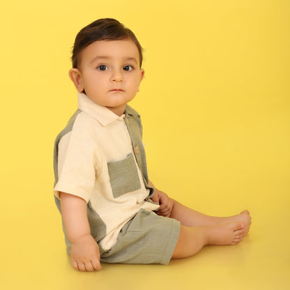 Pepito 100% Cotton Double Gauge Boys Shorts Set – Dual-Tone Shirt & Shorts (6-36 Months)