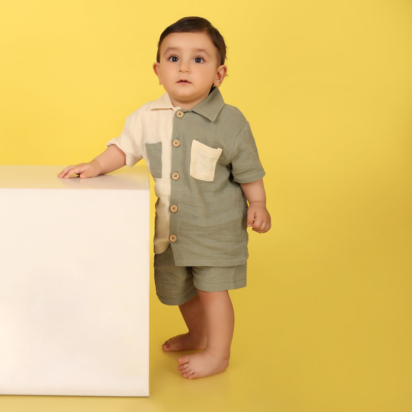 Pepito 100% Cotton Double Gauge Boys Shorts Set – Dual-Tone Shirt & Shorts (6-36 Months)