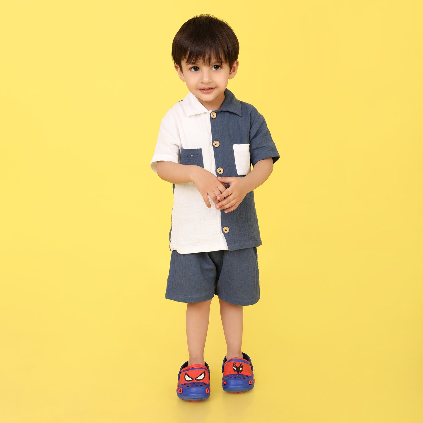 Pepito Dual-Tone Half & Half Shirt Set – Navy & White