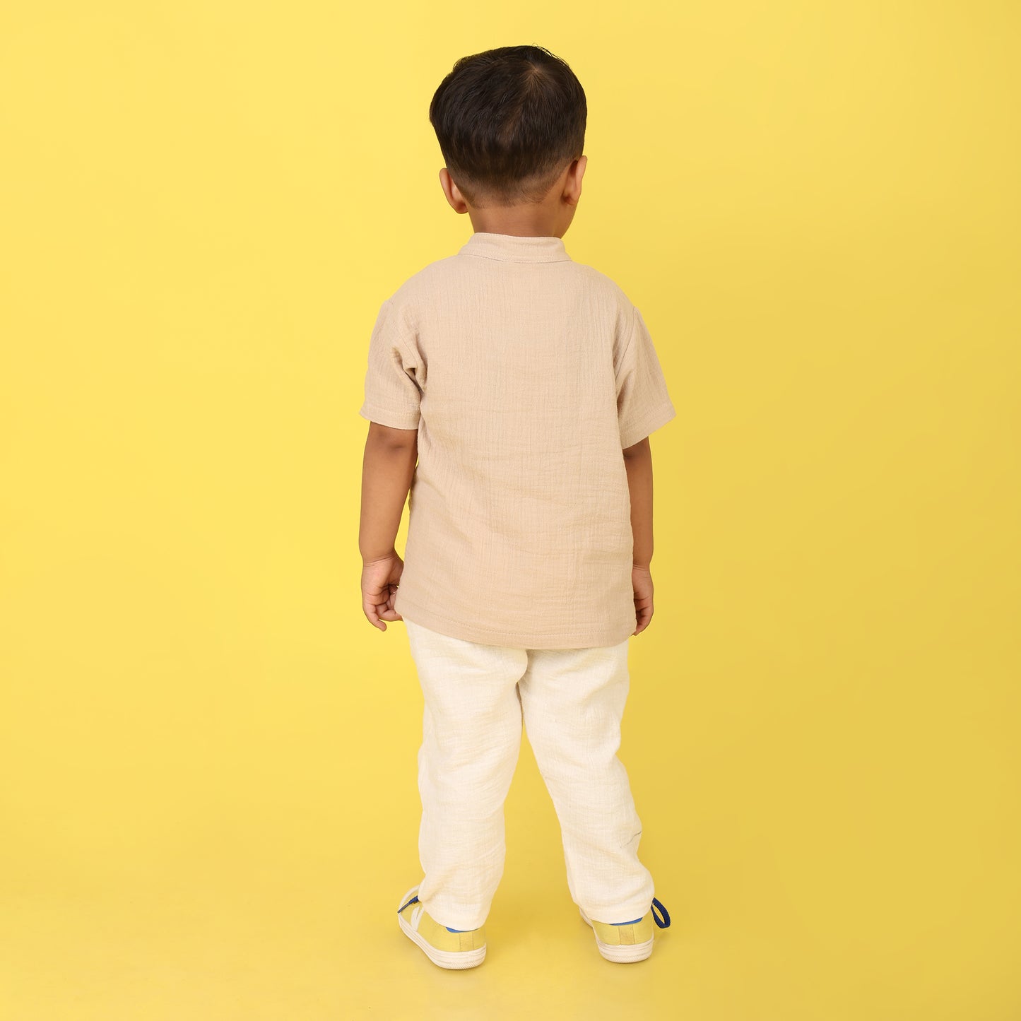 Boys Beige 100% Cotton Set – Short Sleeve Top & Ivory Pants