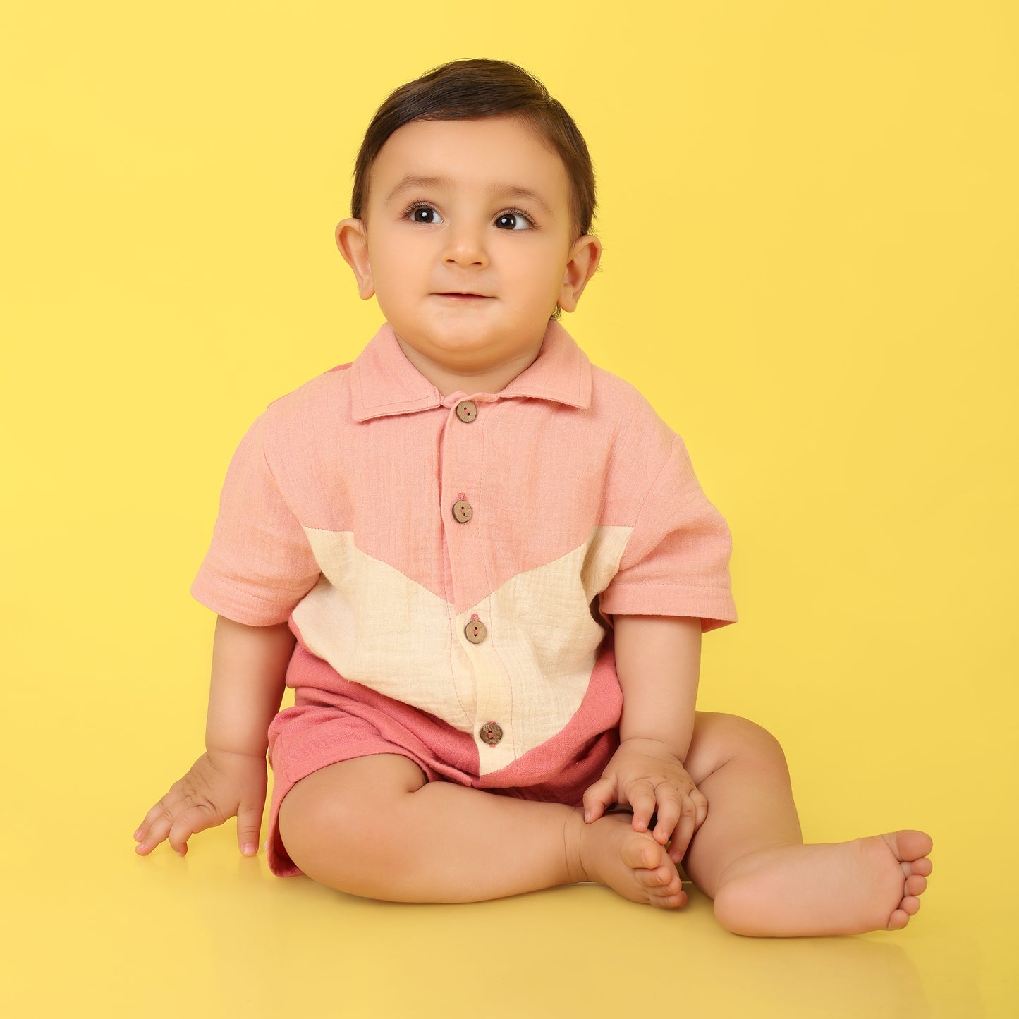 Stylish Ombre Pink Shirt & Shorts Set for Boys – Breathable 100% Organic Cotton