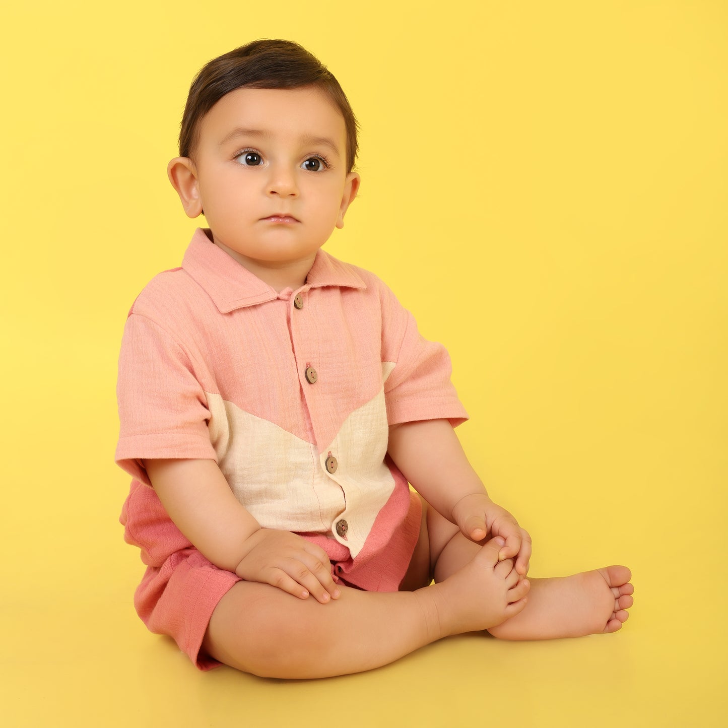 Stylish Ombre Pink Shirt & Shorts Set for Boys – Breathable 100% Organic Cotton