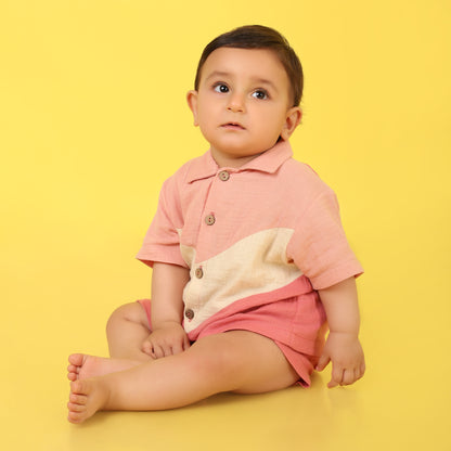 Stylish Ombre Pink Shirt & Shorts Set for Boys – Breathable 100% Organic Cotton