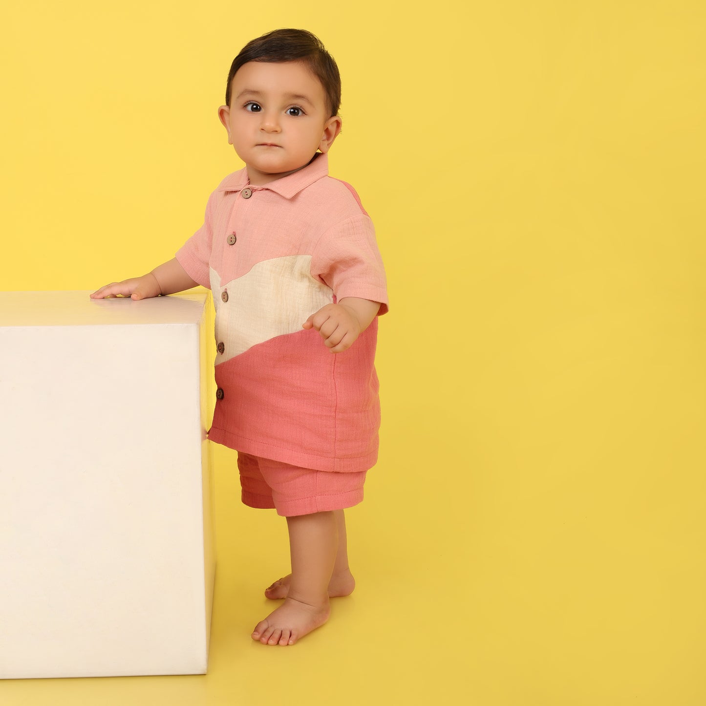 Stylish Ombre Pink Shirt & Shorts Set for Boys – Breathable 100% Organic Cotton
