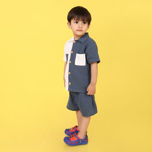 Pepito Dual-Tone Half & Half Shirt Set – Navy & White