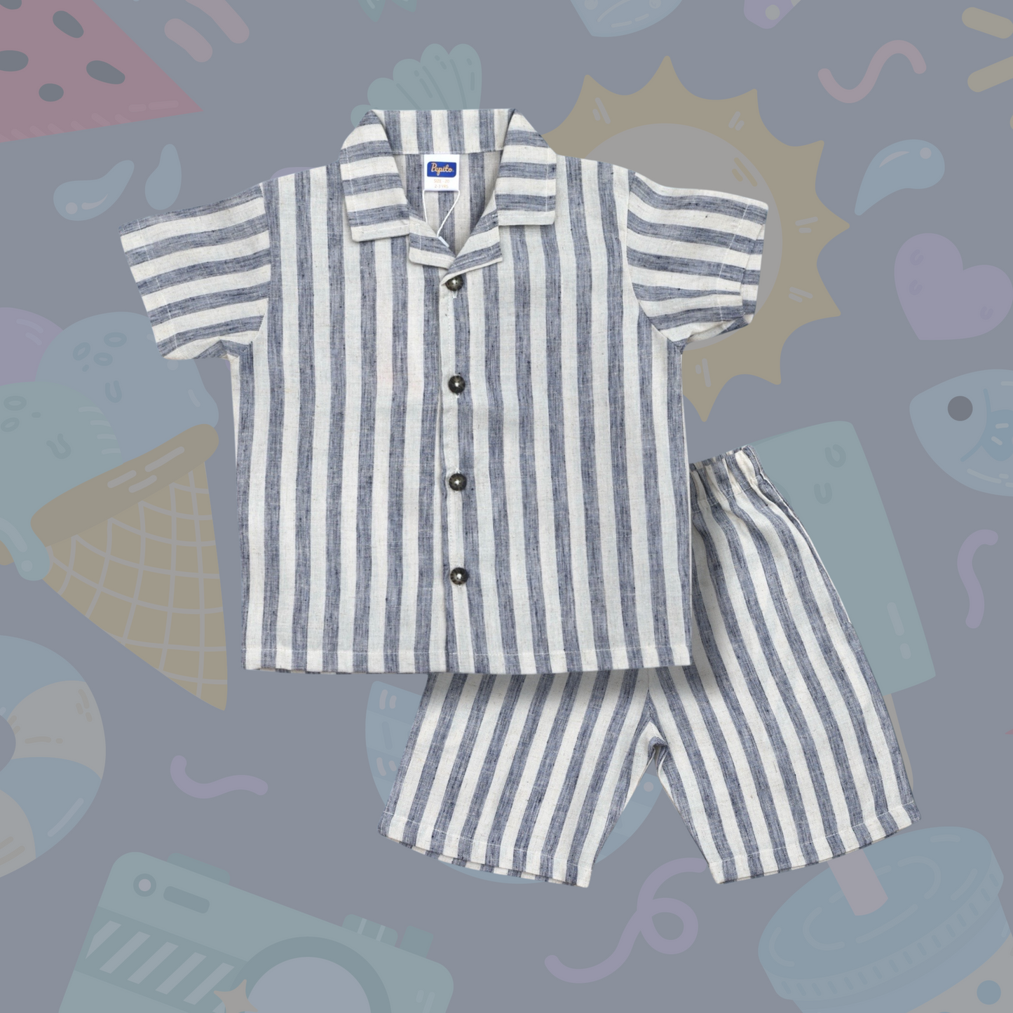 Pepito's Coastal Breeze Striped Linen Shirt & Short Set