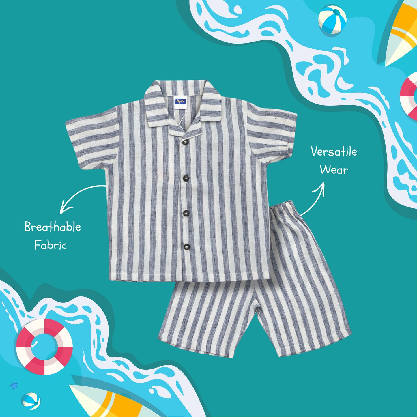 Pepito's Coastal Breeze Striped Linen Shirt & Short Set