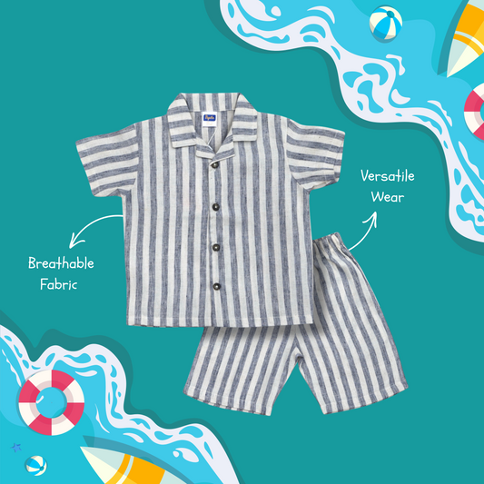 Pepito's Coastal Breeze Striped Linen Shirt & Short Set