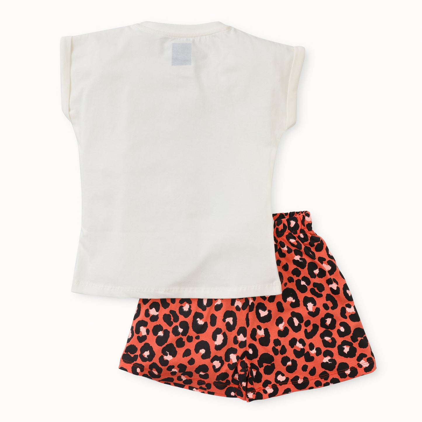 Girls Animal Print Round-Neck T-Shirt with Shorts Set