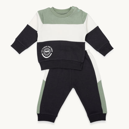 BOYS HORIZONTAL PANELS FLEECE TRACKSUIT