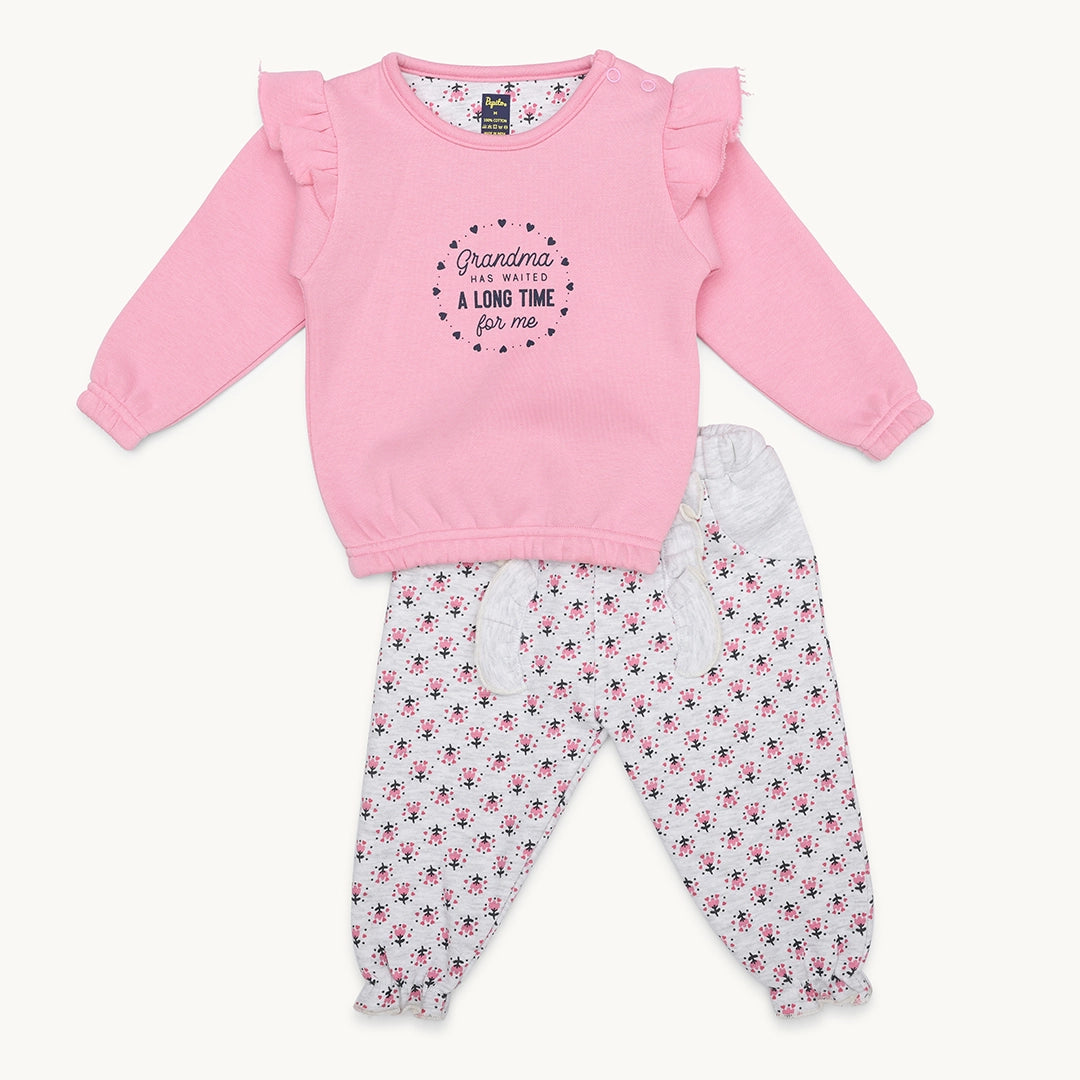 GIRLS GRANDMA PRINT FLEECE TRACKSUIT